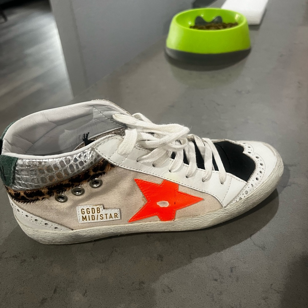 Golden Goose Mid Star Sneakers - White and Orange